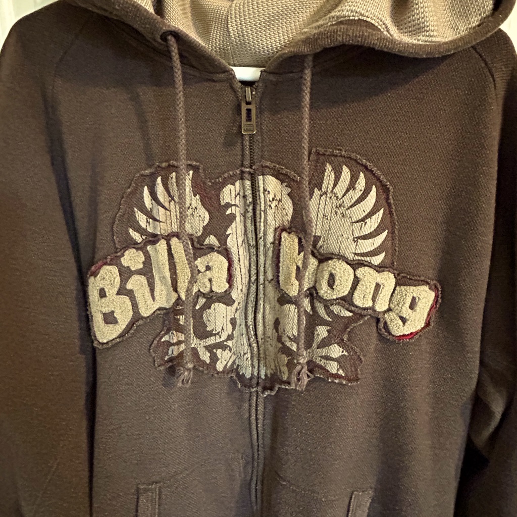 Euc Medium Hooded Full Zip Billabong Jacket In Brown